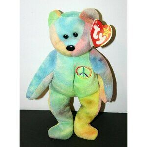 TY Beanie Baby Peace Bear 1996 PVC Pellets rare errors tye dye 4053 LOT (2)